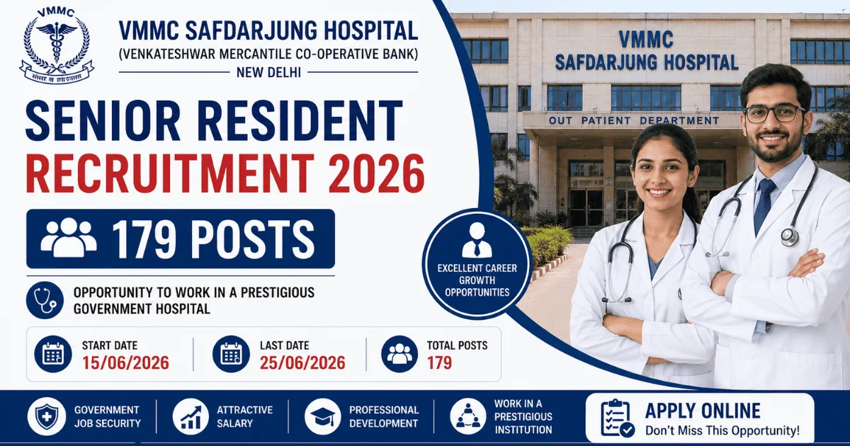 VMMC Safdarjung Hospital Senior Resident Recruitment 2026 - 179 Posts